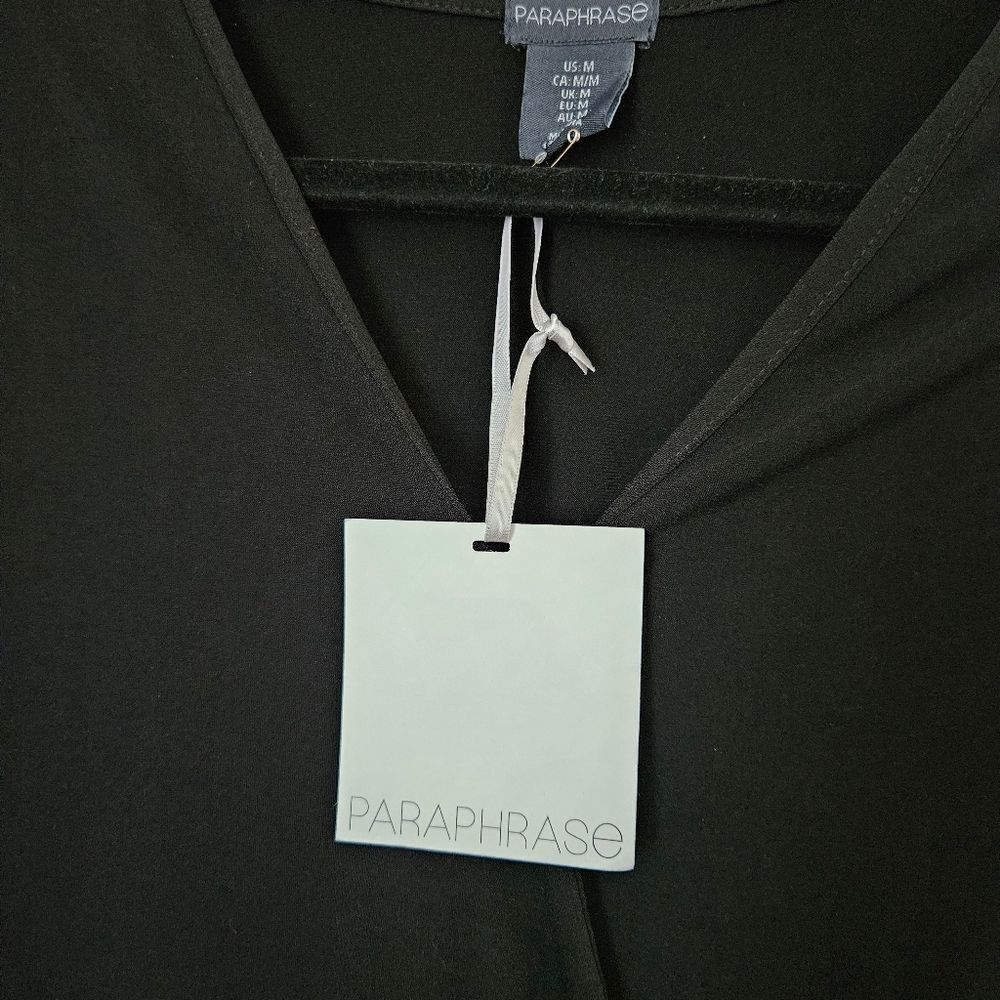 Paraphrase Blouse Black Wrap Long Sleeve V-Neck Black Business Casual Neutral - Picture 8 of 9